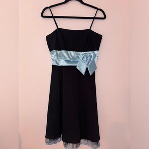Vintage Y2K Black with Blue Bow Pulse Dress